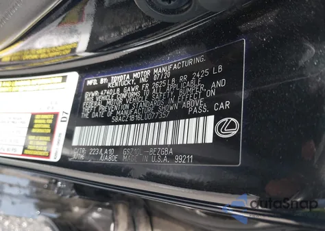 2020 Lexus Es 350 z USA, uszkodzony, nr VIN 58ACZ1B16LU077357